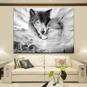 

Black and white wolf animal decoration painting home living room background wall hanging painting canvas painting