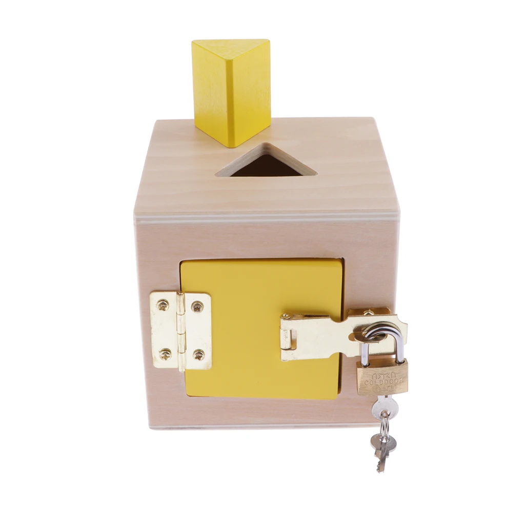 Wooden Montessori Educational Toy, Colorful Lock Box (6 Kinds Locks Optional), Geometry Blocks Puzzles Game, Kids Preschool Toy