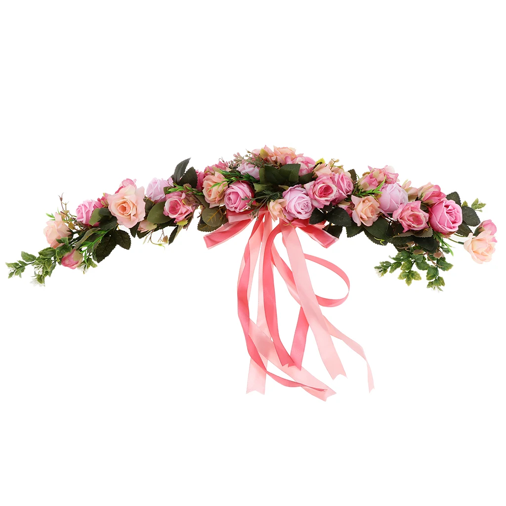 Simulation Rose Flower Chair Back Window Mirror Wall Door Wreath Garland Hanging Wedding Decorations