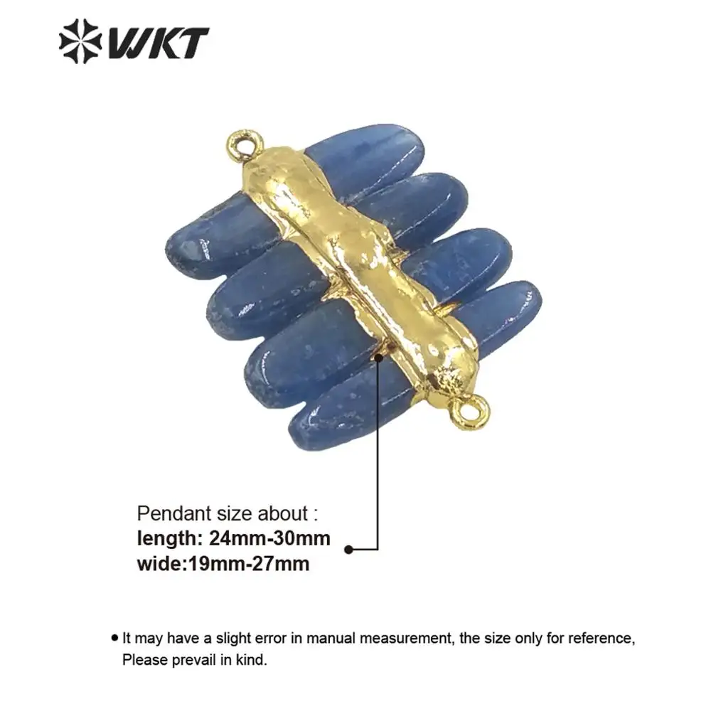 WT-P1566 Wholesale Natural High Quality Deep Blue Kyanite Pendants Fashion Gold Electroplated Double Loops  Stone Decoration