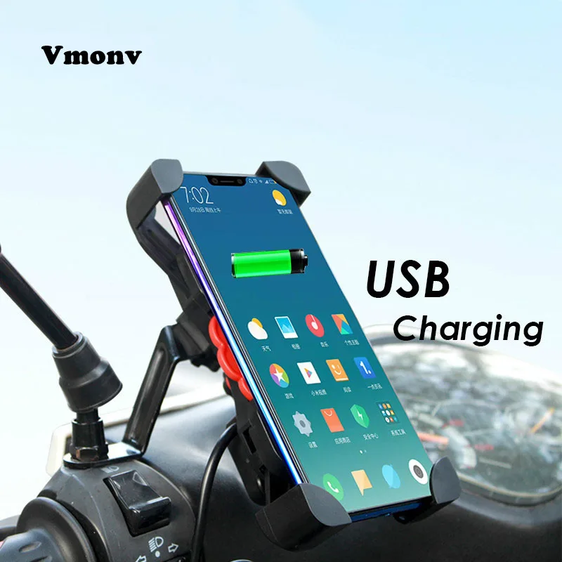 

Auto Lock Motorcycle Cell Phone Holder With USB Charger 360 Rotation Universal SmartPhone Bracket Mount For iPhone 7 8 X Samsung