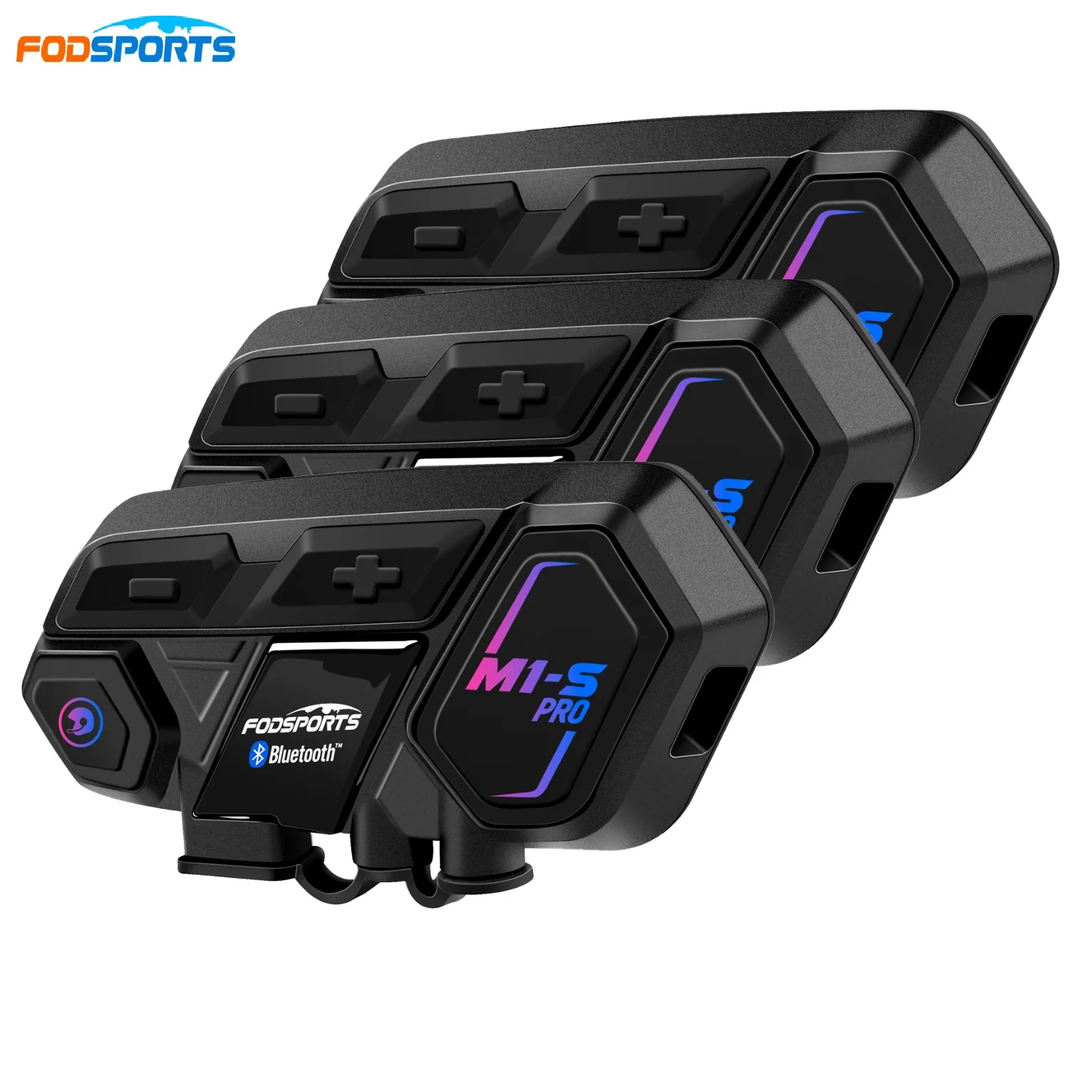 3 piezas Fodsports M1-S Pro Casco Intercomunicador Casco de motocicleta Impermeable Bluetooth Interfono 2000M Intercomunicador Inalámbrico 8 jinetes hablan al mismo tiempo Reducción de ruido Aviso de voz