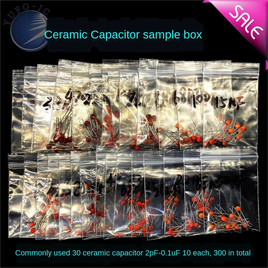 2pf-0.1uf 100nf Ceramic Capacitor Kit 30Values 2/3/5/10/15/22/30/33/47/68/75/82/100/150/220/330/470/680/pf/p 1/1.5/2.2/3.3/NF ceramic capacitor