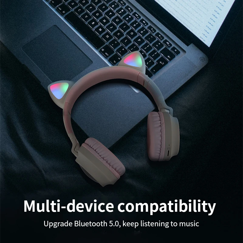 LED Cat Ear Headphones Noise Bluetooth 5 0 Adults Kids girl Cute Headset Support TF Card FM Jack 3 5mm Mic Wireless Headphones