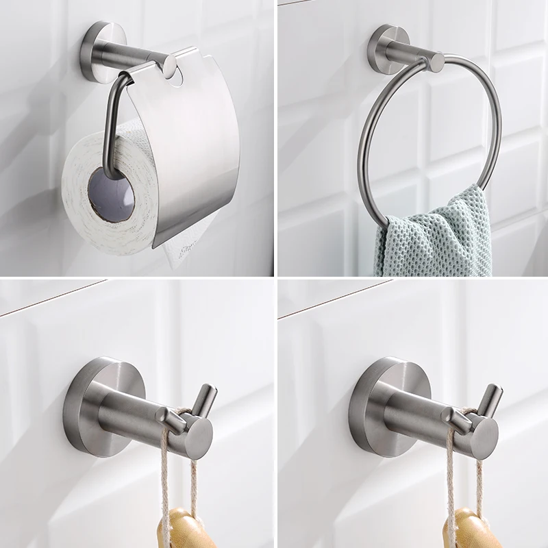 Gebürsteter Edelstahl Sus304 Badezimmer-Toilettenzubehör Wandmontierter Handtuchring Toilettenpapierhalter Mit Deckel 2 Haken