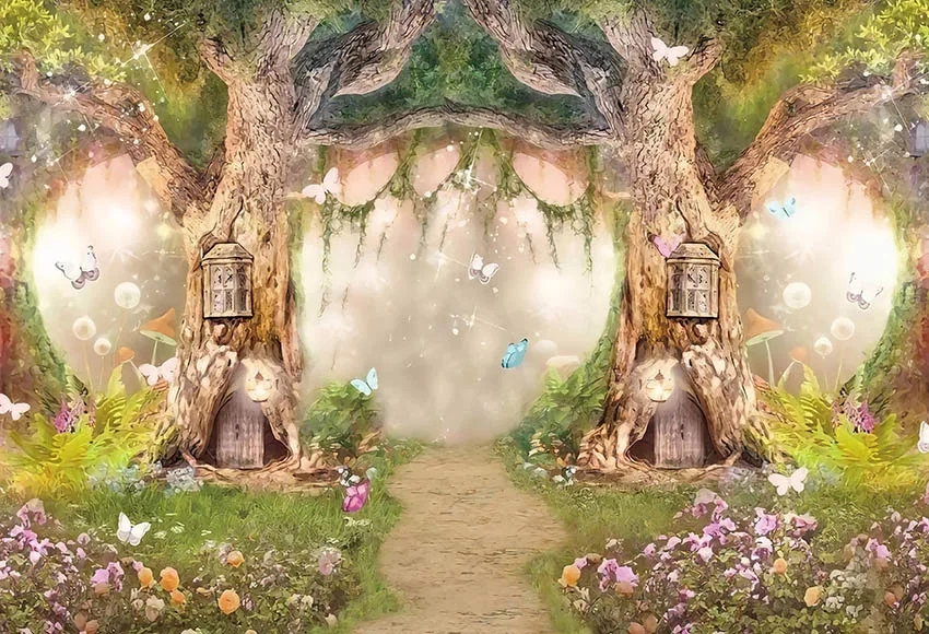 Photo Backdrop Mehofond Photography Spring Fairy Forest Glitter Butterfly for Kids Birthday Party