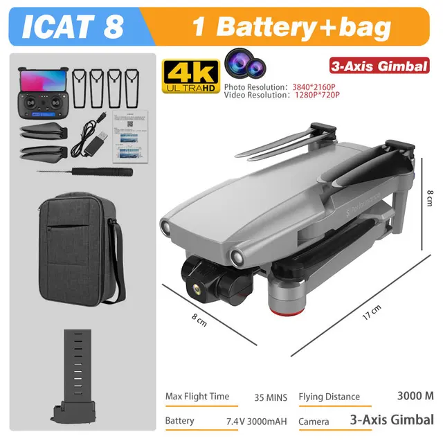 MFM 3-Axis EIS Camera Drone GPS 8K 35min 360° Obstacle Avoidance Professional 5G FPV 1.5Km Long Distance Brushless Icat8 Dron 4K 3-Axis 4K 1B Bag WH