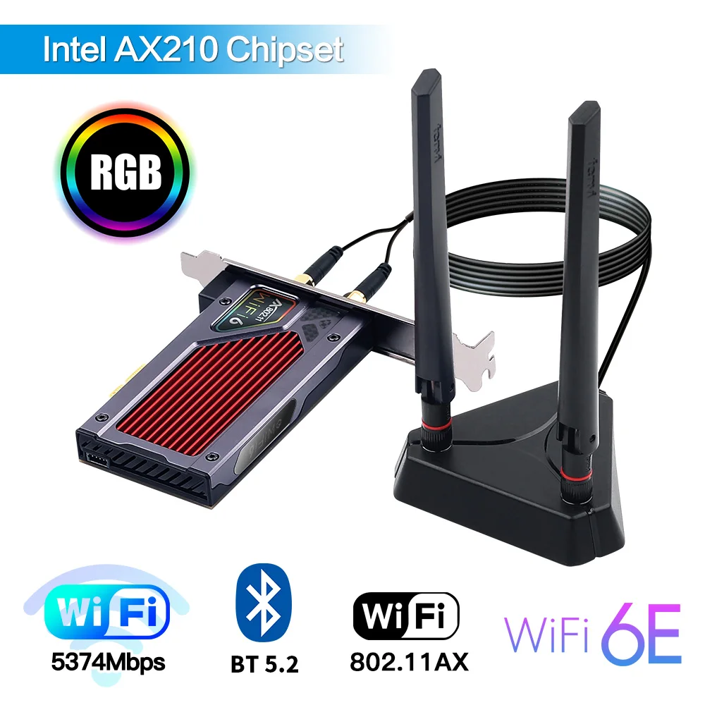 Cartão sem Fio Fenvi Desktop Wi-fi Pcie Wifi Adaptador 2.4ghz - 5g 6g Bluetooth 5.2 802.11ax Intel Ax210ngw Wifi6 Windows 10 6e Ax210 - Imagem 3