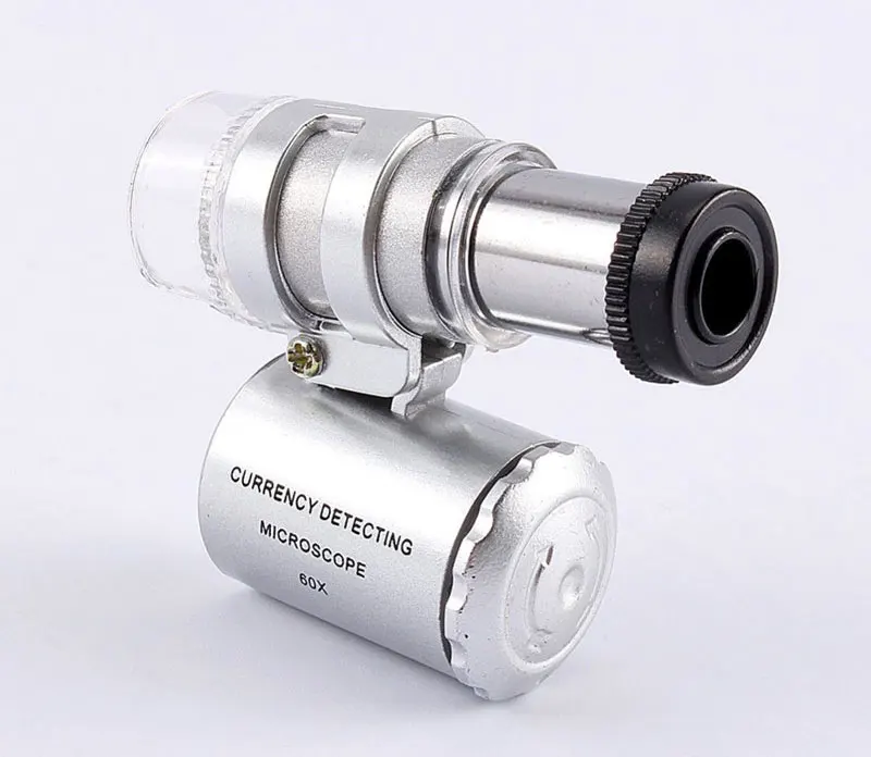 Светодиодный 60X карманный лупа с УФ подсветкой, мини портативное увеличительное стекло, ювелирный микроскоп, 5 шт