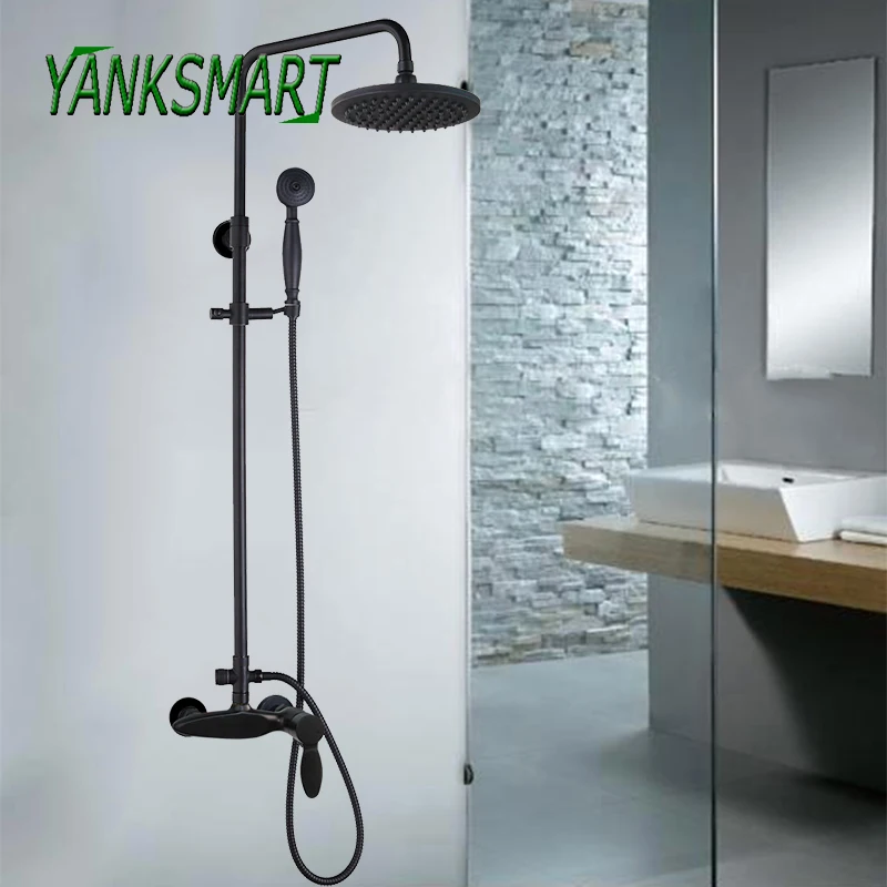 

YANKSMART Bathroom Shower Faucet Sets Two Out Water Cold & Hot Mixer Faucets Wall Mounted Black Shower Set Tap