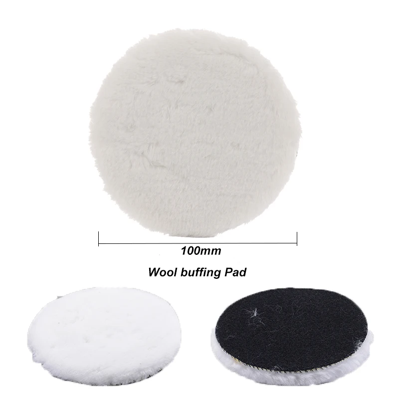 4inch 100mm Wool Buffing Pad Car Polishing Sponge Pad Kit Drill Adapter M10 Power Tool Accessory for Waxing Polishing (3)
