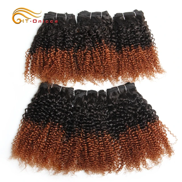6Pcs/Lot Peruvian Curly Bundles Jerry Curl Double Drawn Human Hair Remy Funmi Hair T1B 30 99J Colored Hair Extension Htonicca T1B 30