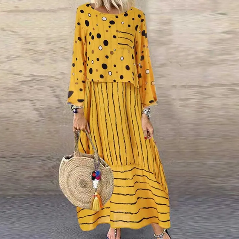 

2019 Vintage Maxi Dress Women Elegant Party Robe Casual Long Sleeve Loose Long Dresses Plus Size Boho Dress Robe Femme Vestidos