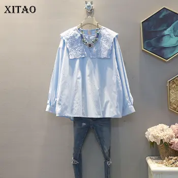 

XITAO Korea Style Doll Collar Shirt Long Sleeve Loose Plus Size Solid Color Womens Tops and Blouses Fashion Wild Trend XJ4261