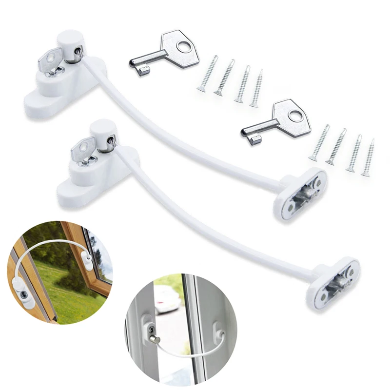2pcs 1/2/4 Pcs Window Door Restrictor Security Locking Cable Wire Child Baby Safety Lock MU8669 - Color: 2pcs