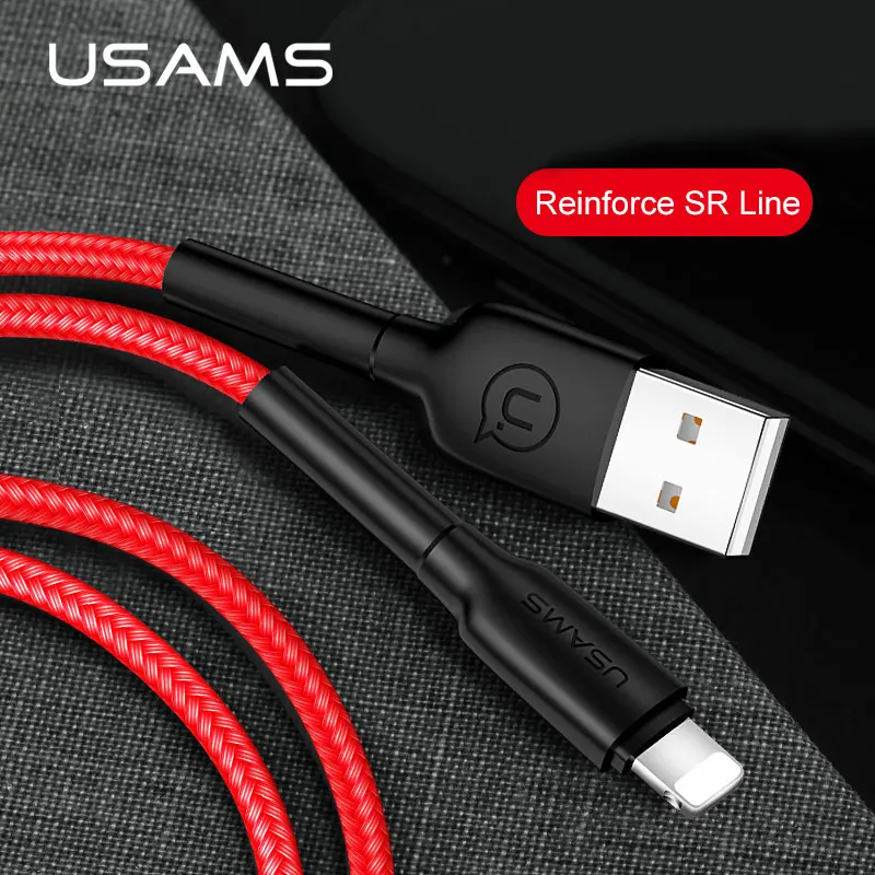 USAMS 2.4A светодиодный Usb кабель для iphone XS Max 8 7 6 6S 5S XR кабель провод для быстрой зарядки кабель для передачи данных для освещения iphone зарядное устройство