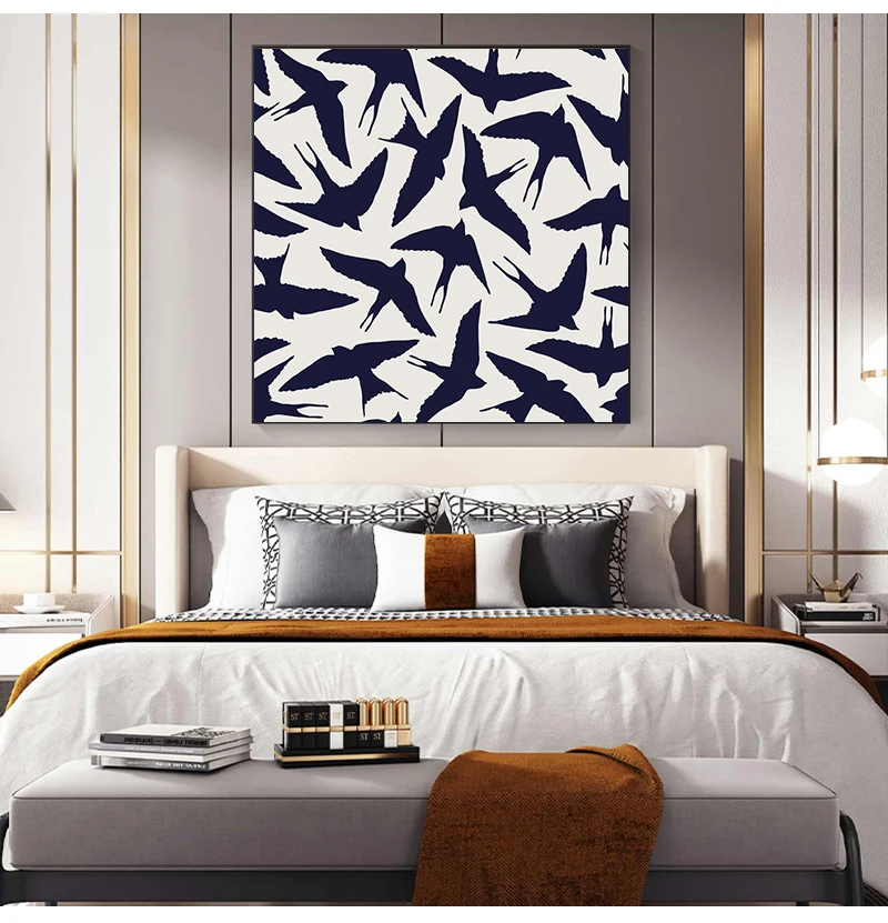 Pictures for Living Room Bed Room Home Decor Blue Abstract Bird Color Block Giclee Print Art Canvas Painting Poster Wall