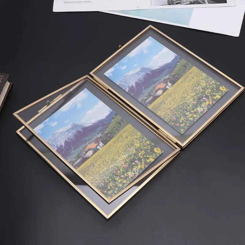 Nordic Ins Style Retro Metal Creative Double Folding Simple Glass Photo Frame Specimen Clip Picture Frame