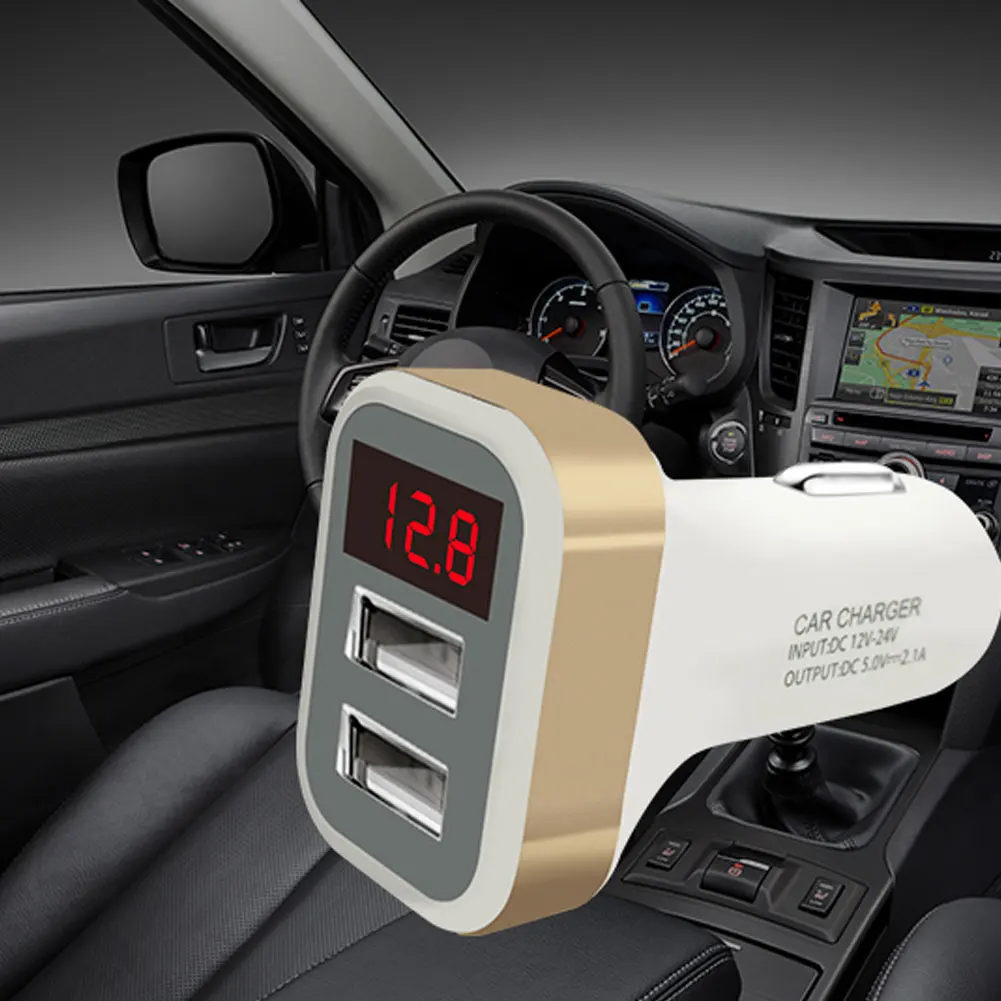 Автомобильный прикуриватель штекер питания DC12-24V двойной USB с дисплеем