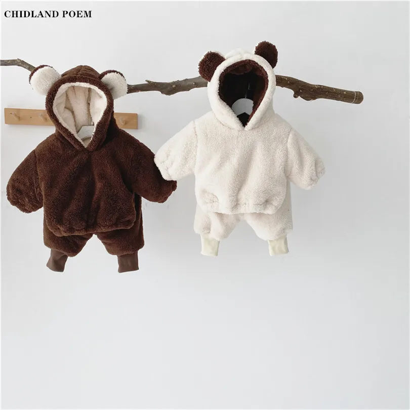 Baby Girl Clothes Winter Newborn Set Hooded Sweatshirt + Pants 2pcs Velvet Thick Infant Toddler Boy | Детская одежда и обувь