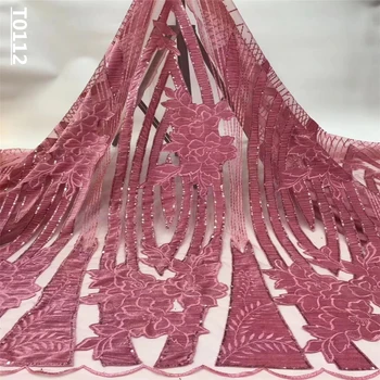 

Onion Pink Latest Velvet sequined lace fabric French Nigerian Lace Fabrics High Quality sequin African Lace Fabric Wedding