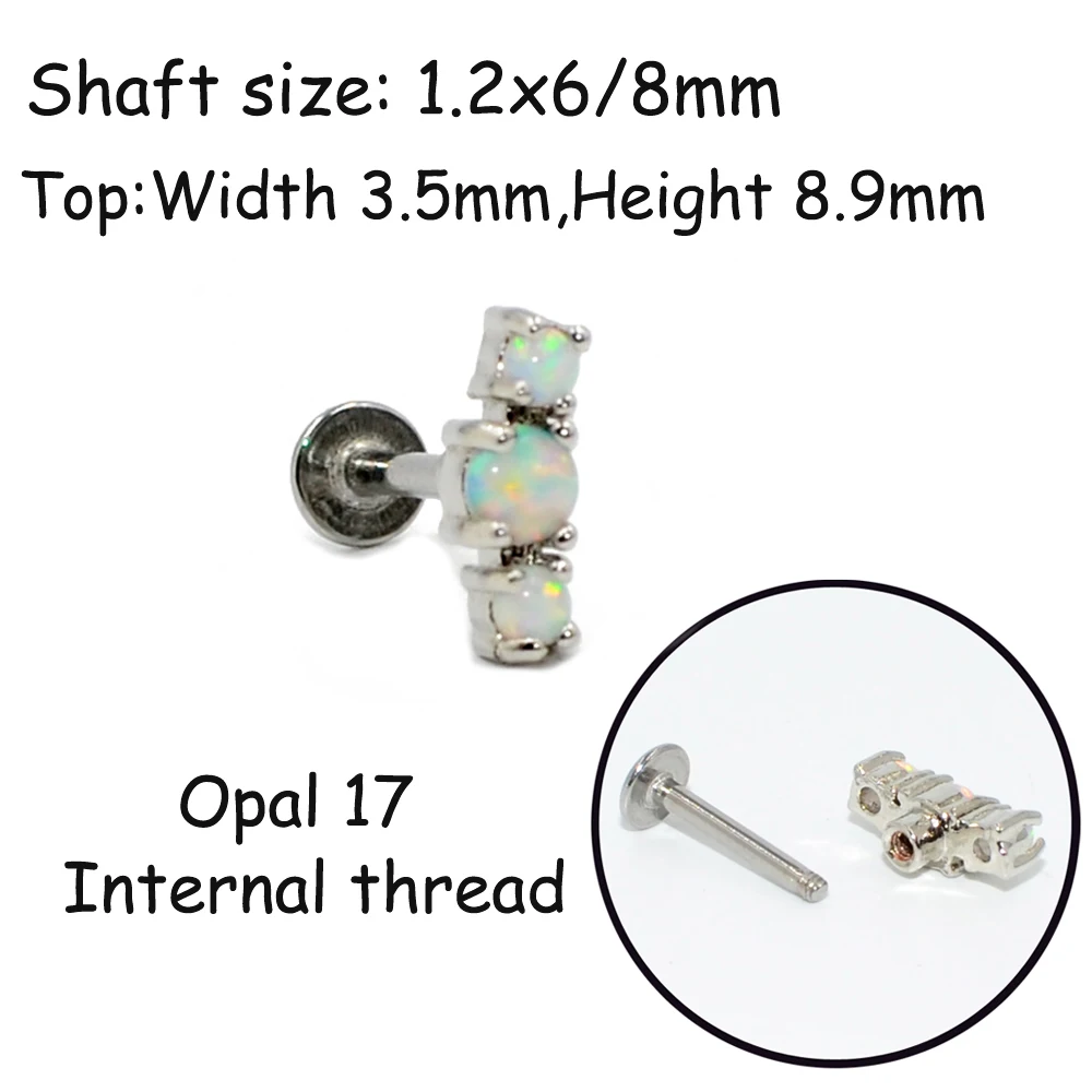 Opal 17 1 шт. титановый и стальной опал ухо траг серьги-гвоздики губная серьга-гвоздик бар кольцо для губ Бар Мода Циркон пирсинг для тела ювелирные изделия - Окраска металла: Opal 17
