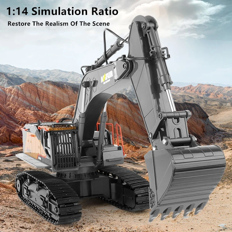 Realistic Simulation RC Excavator 680 Degree Rotation 22-CH Alloy Bucket Flexible Boom LED Light 30Mins Endurance Alloy RC Truck 2