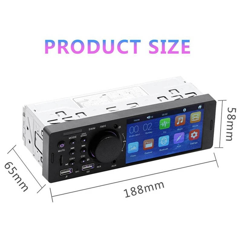 1Din 4,1 дюймов пресс-экран Tft автомобильный стерео Mp5 плеер Fm радио Bt4.0 Usb Aux Rca с для Xiaomi дистанционное управление автомобиля Mp4, Mp5, 7805