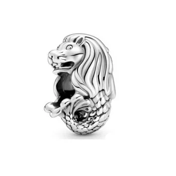 

2020 New 925 Sterling Silver Singapore Merlion Charms Beads fit Original European Charm Bracelet for diy Jewelry Making gift