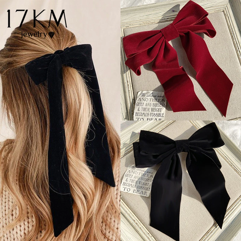 17km Vintage Black Big Large Velvet Bow Hair Clip For Women Girls ...