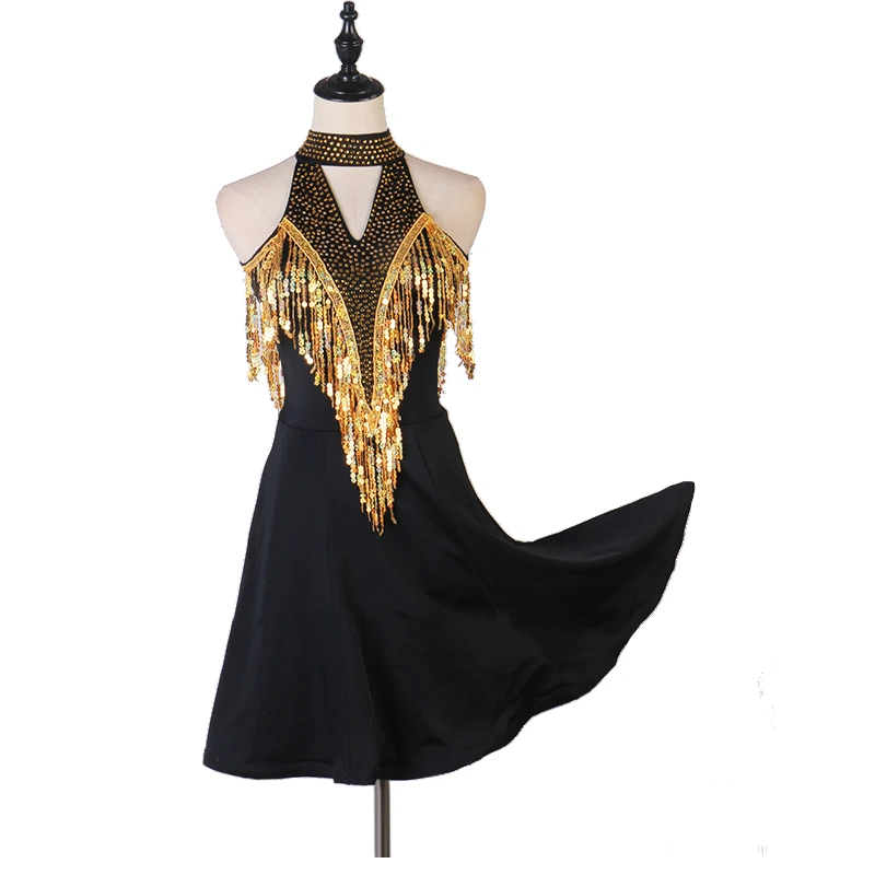 Lady Performance Dress Women Latin Dance Clothes Latin Dance Dress Girls Stones Tassel Latin Dance Dresses Dancer Clothing - Цвет: Черный