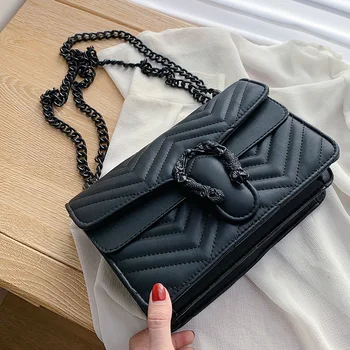 

Streetwear Daily Crossbody Bag For Women Fashion Design Chic Wave Thread Chain Small Messenger Shoulder Bag PU Leather Handbags