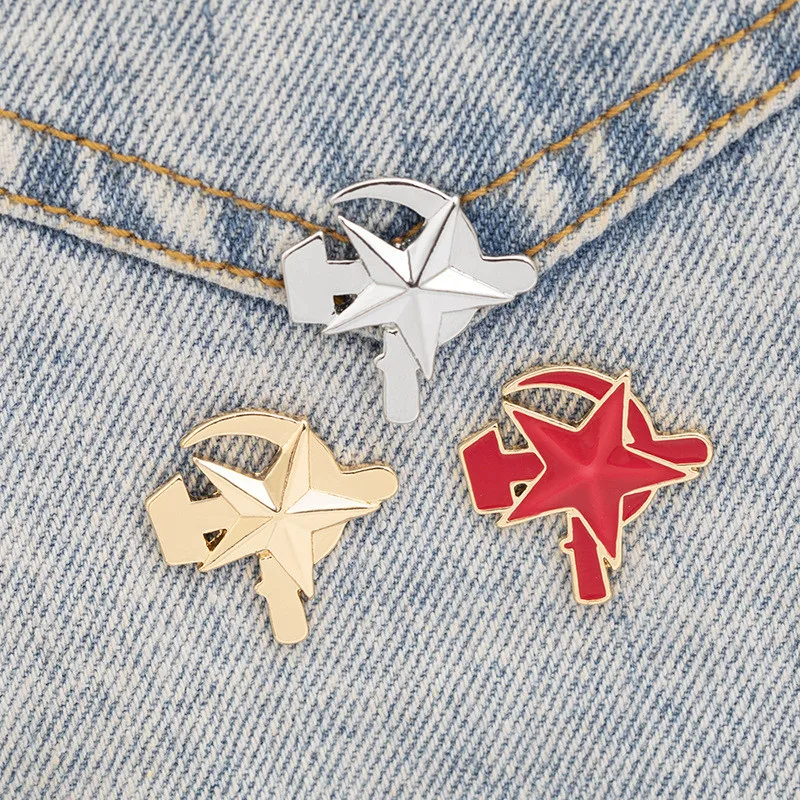 Simple Style Red Star Hammer and Sickle Brooch For Women Men Fashion Soviet communist Pins Badge Jewelry Birthday Gifts | Украшения и