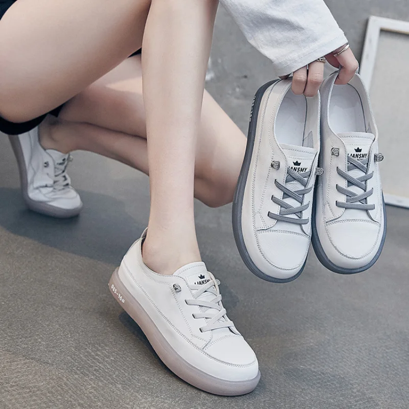 First Layer Cowhide Small White Shoes Women 2021 Spring Women's Single Shoes Casual Soft Sole Women's Sneakers