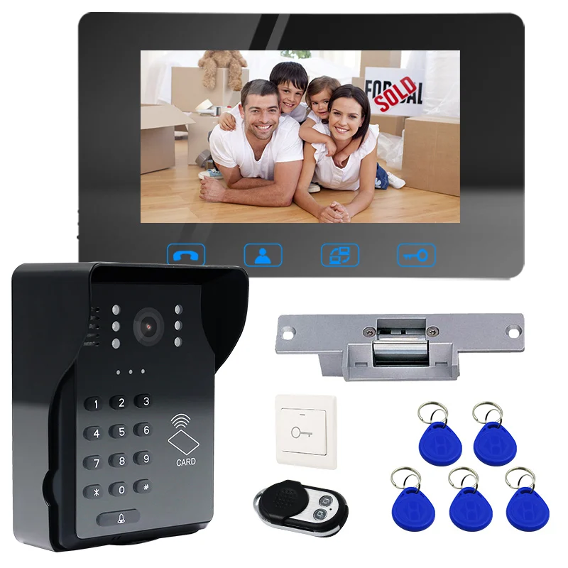 

7"TFT Video Doorbell RFID Password Video Door Phone Intercom System Kit+ Electric Strike Lock+ Wireless Remote Control unlock