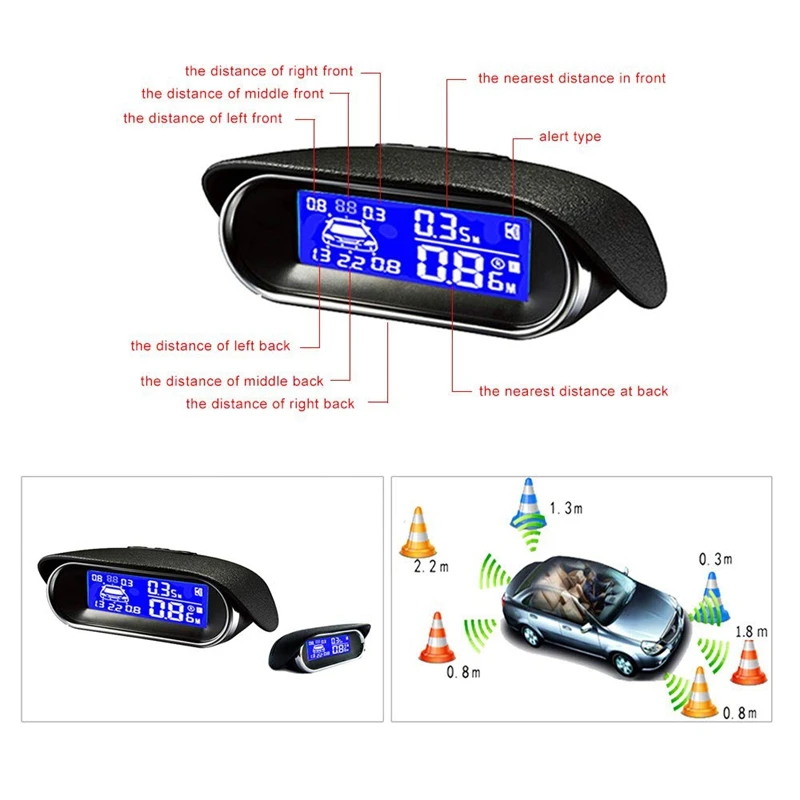 Автомобильный ЖК-датчик парковки комплект, двухъядерный передний и задний обратный R-Adar система ЖК-дисплей комплект с 8 датчиками s, который может бесплатно к Swi