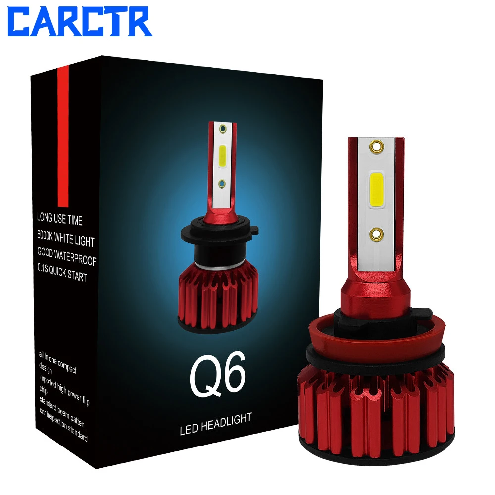 CARCTR светодиодный фары для автомобиля H7 лампы DOB чип H11 H9 H8 H4 9005 9006 6000K 12V 24V прожектор