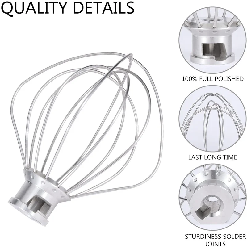 Fouet à 6 Fils En Inox Pour Batteur Kitchenaid 4,5 QT - Compatible K45, KSM90, KSM150, Etc. - Remplacement Robuste Et Performant