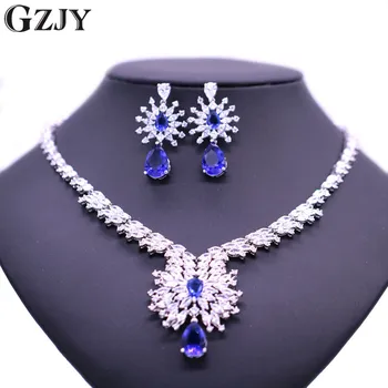 

GZJY Beautiful White Gold Color Crystal AAA Zircon Necklace Earring Jewelry Set For Women Fashion Wedding Jewelry 5color
