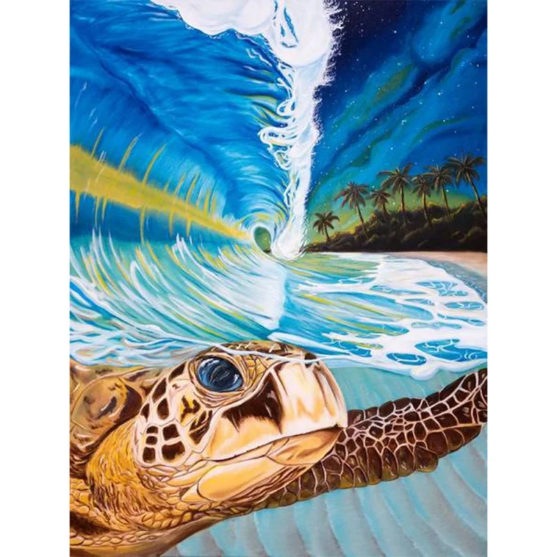 

Unframed DIY Oil Painting Paint By Numbers For Adults Kids Beginners - Sea Turtle And Wave