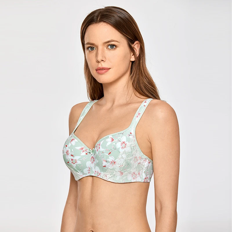 Kopen Vrouwen Gladde Volledige Figuur Licht Gewatteerde Beugel Bloemen Kant Balconette Bh Plus Size