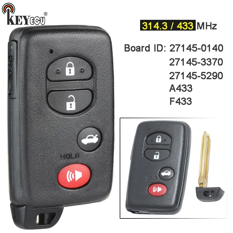 KEYECU-A433-F433-27145-0140-27145-3370-27145-5290-Smart-Remote-Car-Key-Fob-per-Toyota.jpg Keyforkess A433 F433 27145-0140 / 27145-3370 / 27145-5290 Smart Remote Car Key Fob per Toyota Avalon Camry Corolla 2007-2013 - KEYECU A433 F433 27145 0140 27145 3370 27145 5290 Smart Remote Car Key Fob per Toyota