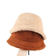 Зимняя шапка-ведро из искусственного меха для женщин и девушек, модная однотонная утолщенная мягкая теплая шапка для рыбалки, Женская плюшевая пушистая Панама