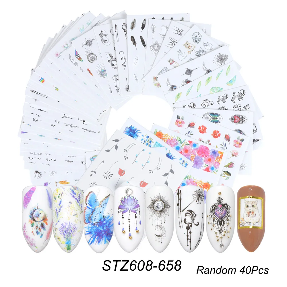 

Nail Stickers Set Mixed Floral Geometric Gold and silver stickers Fruit Nail Art Water Transfer Decals Tattoos Nail decoration