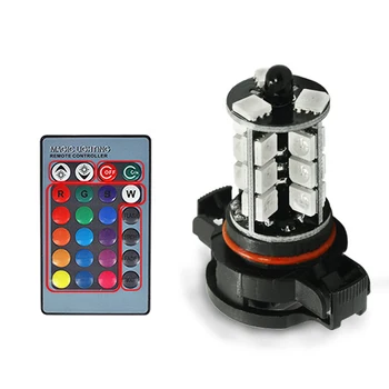 

Hot 2pcs 5202 H16 27SMD RGB LED Fog Light Multi Color LED Car Driving D-RL Light Signal Lamp Bulb + Remote Kits