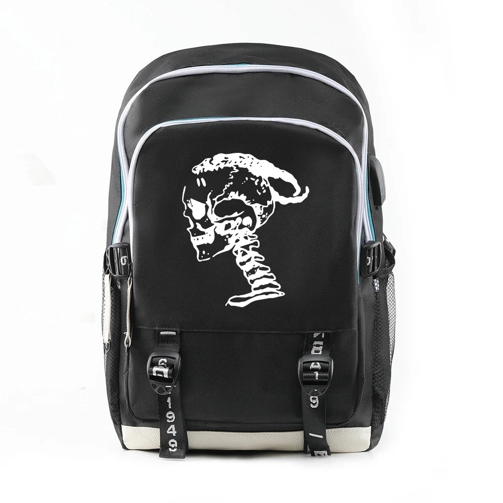 1XXXTentacion Холщовая Сумка с принтом с usb зарядным портом функциональный рюкзак подростковый школьный стиль растягивающиеся холщовые рюкзаки с пряжкой - Цвет: C-03790black
