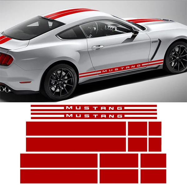 Автомобильный Стайлинг двери боковые полосы Передний Задний бампер капот крыша багажник Комплект кузова графические Наклейки на автомобиль для Ford Mustang - Название цвета: Gloss Red