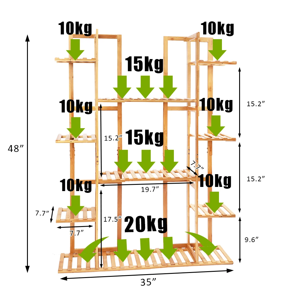 9 Tier Bamboo 17 Potted Plant Stand Rack Multiple Flower Pot Holder Shelf Indoor Outdoor Planter Display Shelving Unit for Patio 6