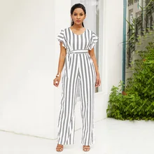 Summer 2020 OL Stripes Jumpsuits Sexy Black White Striped Print Two-color Fashion Women's Ruffled Casual Jumpsuits