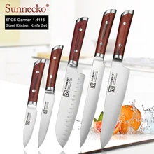 SUNNECKO 5 шт набор кухонных поварских ножей, немецкий 1,4116 стальной нож, острый нож Santoku, цветной нож с деревянной ручкой для нарезки